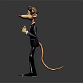 Stylish Cartoon Character With Monkey Tail Holding Object Standing On Dark Background 3d model