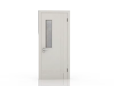 Modern White Front Door Design With Frosted Glass Panel And Metal Handle 3d model
