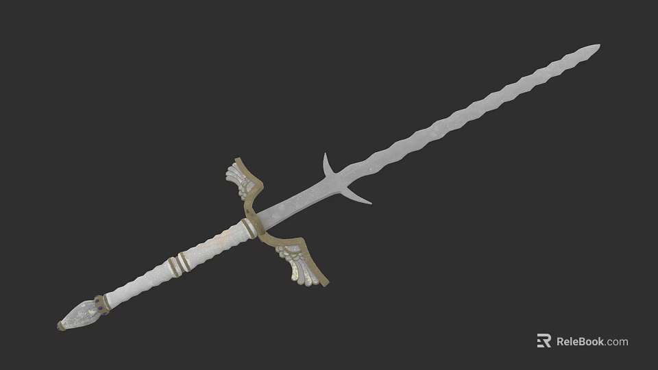Ornate Decorative Sword With Silver Blade And Wing Shaped Hilt Design 3d model 