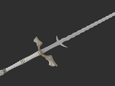 Ornate Decorative Sword With Silver Blade And Wing Shaped Hilt Design 3d model