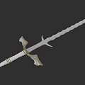 Ornate Decorative Sword With Silver Blade And Wing Shaped Hilt Design