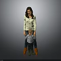 Woman Wearing White Sweater And Blue Pants Holding Little Boys Hands On Gray Background