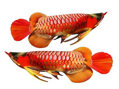 Two Red and Gold Arowana Aquatic Animals With Vibrant Scales And Colorful Fins 3d model