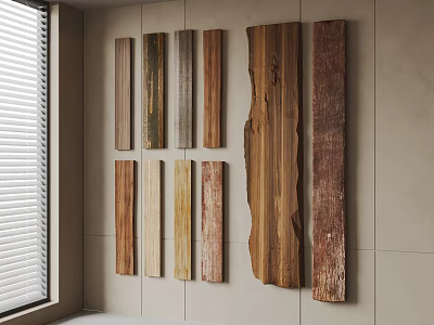 Natural Interior Wall Design With Stone Base And Various Textured Wooden Planks 3d model