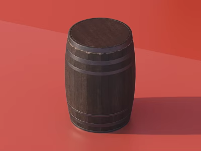 Dark Brown Wooden Barrel With Metal Hoops As Practical Household Item 3d model