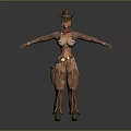 3D Female Cowboy Character In Leather Armor Outfit With Cowboy Hat And Belt Holster
