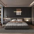 Modern Bedroom Interior Design With Leather Bed Nightstands Wall Lighting And Area Rug