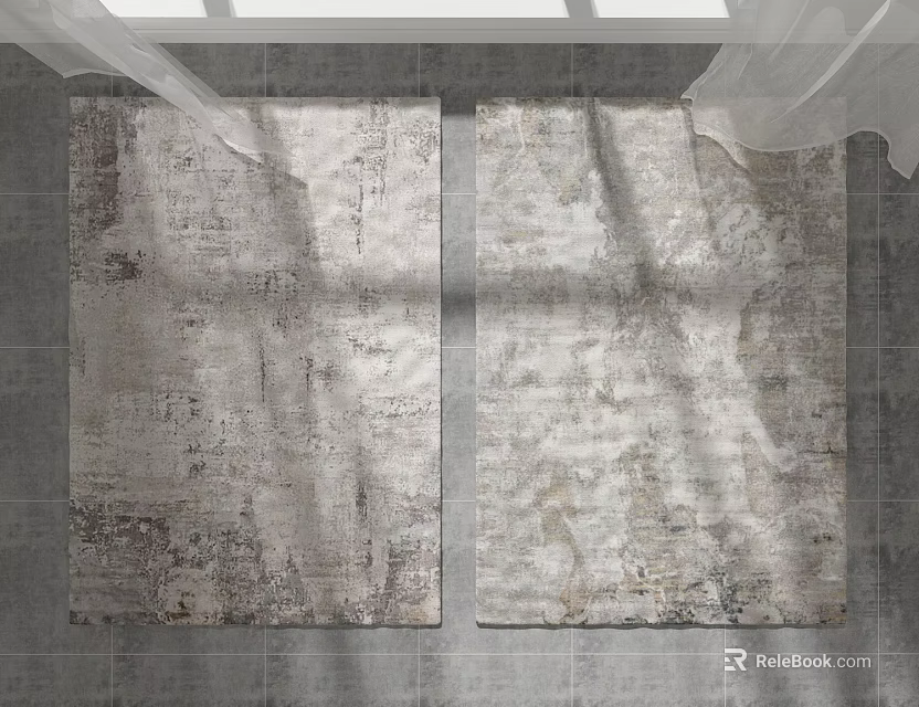 Vintage Distressed Square Carpets With Neutral Gray Beige Brown Tones For Modern Floor Decor 3d model 