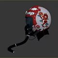 Red Helmet with White Floral Patterns REP Lettering Black Visor and Coiled Tube Design