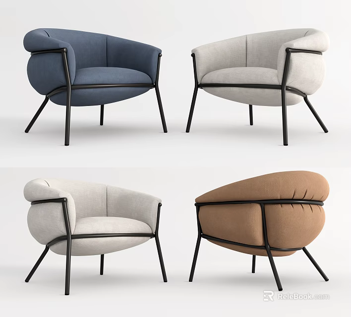 Modern Single Sofa with Metal Legs in Various Colors for Living Room Decor 3d model 