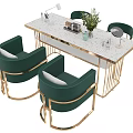 Modern Table And Chair Set With Green Chairs Gold Frame White Tabletop And Decor