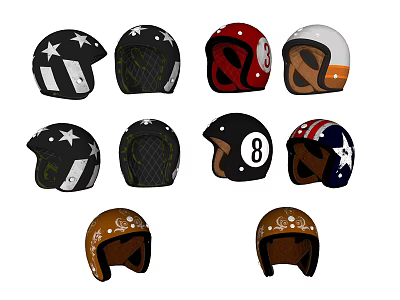 Various Stylish Motorcycle Helmets With Different Patterns And Colors For Riders 3d model