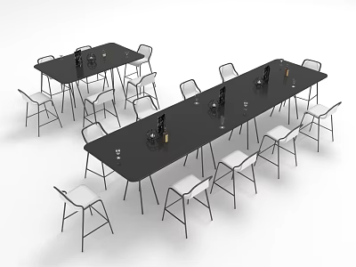 Modern Dining Table Set With Black Tables And White Chairs For Multiple Seating 3d model