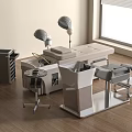 Modern Beauty Salon Equipment With Salon Bed Hair Dryers Storage Cabinets And Trolley