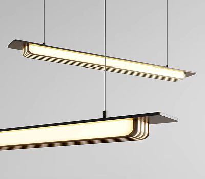 Two Modern Linear Hanging Pendant Lights With Sleek Black Frame And White Illuminated Design 3d model