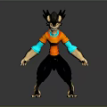 3D Anthropomorphic Creature Character Design With Spiked Ears Orange Shirt And Clawed Feet