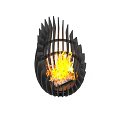 Contemporary Geometric Fireplace With Black Metal Frame And Burning Flames