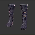 Navy Blue Leather Tall Boots Featuring Metal Buckles And Thin High Heels Design