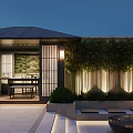 Garden Landscape Design with Courtyard Stone Pathway Green Plants Seating and Lanterns