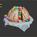 Round Dome Shaped Cake With White Frosting And Colorful Decorations On Blue White Checkered Napkin