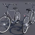 Two Classic Bicycles with Silver Frames Black Seats White Spokes and Rear Racks 3d model