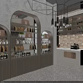 Modern Café Interior With Dark Wooden Walls Curved Green Sofas Pendant Lights And City View