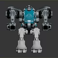 Game Movie Character Robot with Blue Core Mechanical Arms Futuristic Metallic Design and White Legs