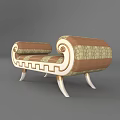 Classic Ottoman With Scroll Armrests Patterned Upholstery And White Decorative Legs