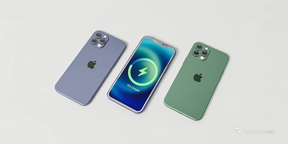 Three Apple Smartphones Featuring Fast Charge Screen And Colorful Back Covers 3d model