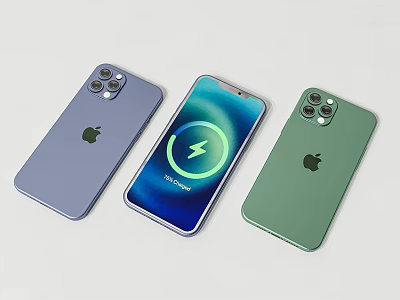 Three Apple Smartphones Featuring Fast Charge Screen And Colorful Back Covers 3d model