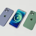 Three Apple Smartphones Featuring Fast Charge Screen And Colorful Back Covers 3d model