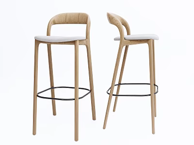 Modern Wooden Bar Stools With Curved Backrest Light Colored Seat And Black Footrest 3d model