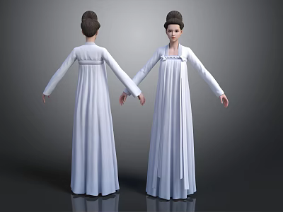 Female Characters In White Long Dresses With Back And Front Standing Poses 3d model