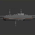 White Battleship Model With Turrets Chimneys Masts Floating On Dark Background 3d model