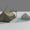 Traditional Canvas Tent Structures With Wooden Frames Support Poles And Steps 3d model