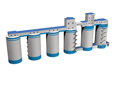 Industrial Silos With Cylindrical Design Blue Top And Connected Platforms 3d model