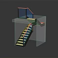 Modern Sleek Staircase With Wooden Steps Metal Railing And Glass Platform Design 3d model