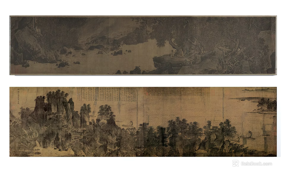 Traditional Chinese Landscape Painting With Mountains Trees Rivers And Scenic Views 3d model 