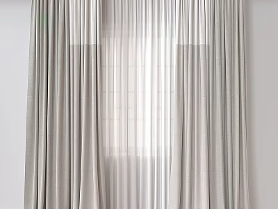 Gray Curtains With Sheer Layers For Window Light And Modern Home Interior 3d model