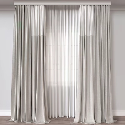 Gray Curtains With Sheer Layers For Window Light And Modern Home Interior 3d model