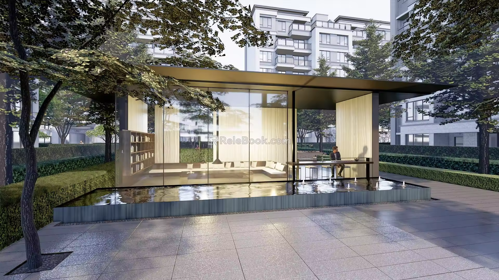 Modern Corridor Shelf Residential Community Landscape Corridor Shelf Community Meeting Room Waterscape Dropping Sofa Combination Bar and Chair 3d model