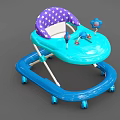 Blue Baby Walker With Purple Star Patterned Seat Tray Toys And Wheels