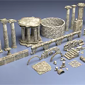 Detailed Ancient Architectural Elements With Columns Arches Circular Structures And Stones 3d model