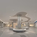 Modern Mall Store Interior With Sleek Columns And Curved Ceiling Design 3d model