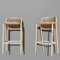 Modern Wicker Bar Stools With Wooden Frame And White Footrest Design 3d model