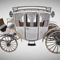 Vintage Horse Carriage With Gray Body Checkered Windows And Metal Roof