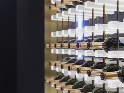 Modern Wine Cabinet With Blue Lighting Multi Tiered Transparent Shelves And Wine Storage 3d model