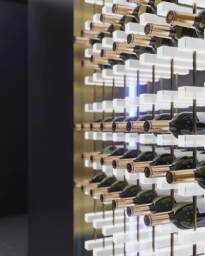 Modern Wine Cabinet With Blue Lighting Multi Tiered Transparent Shelves And Wine Storage 3d model