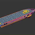 Yellow Boat With Blue Roof Black White Stripes And Side Windows Design