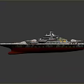 3D Warship Model with Detailed Deck Structure Green Red Accents and Gray Background Rendering 3d model
